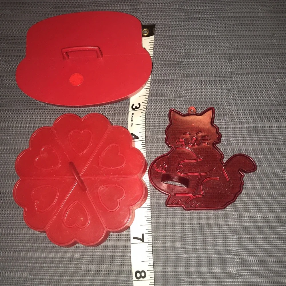 Lot of 5 Red Plastic Vintage Stamp Cookie Cutters Valentine Birthday Turkey